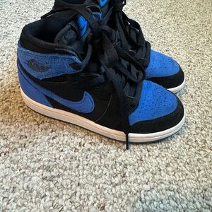 Kids Black and Blue High-Top Nike Sneakers